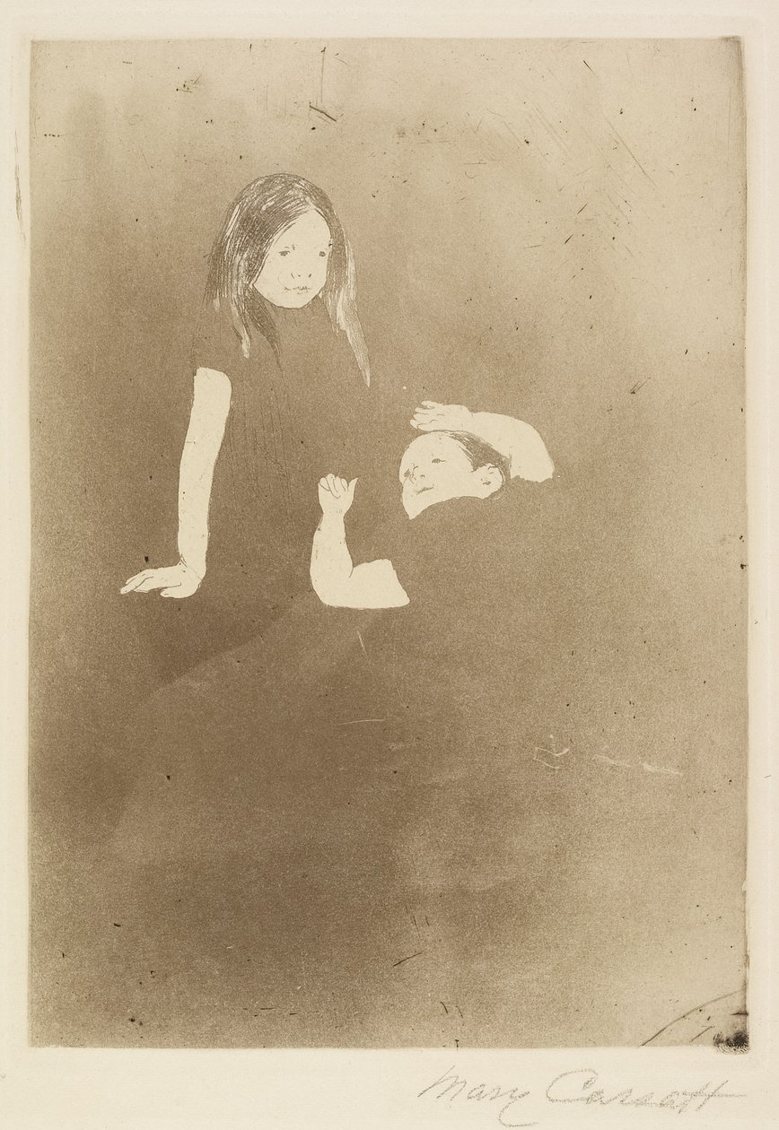 两个孩子在草地上，c。 1887年 作者 玛丽·卡萨特
