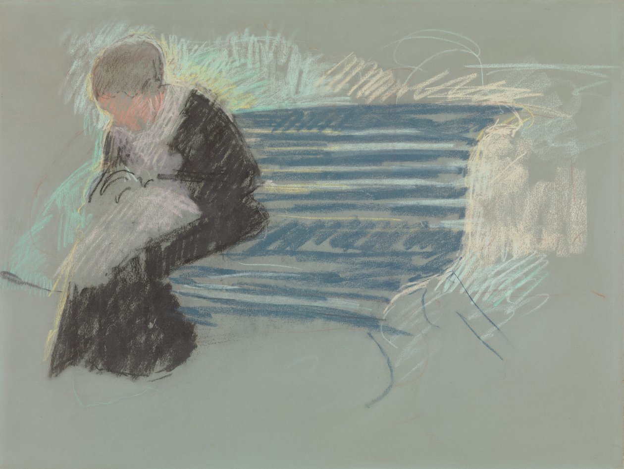 在长凳上的女人，c.1881 作者 玛丽·卡萨特