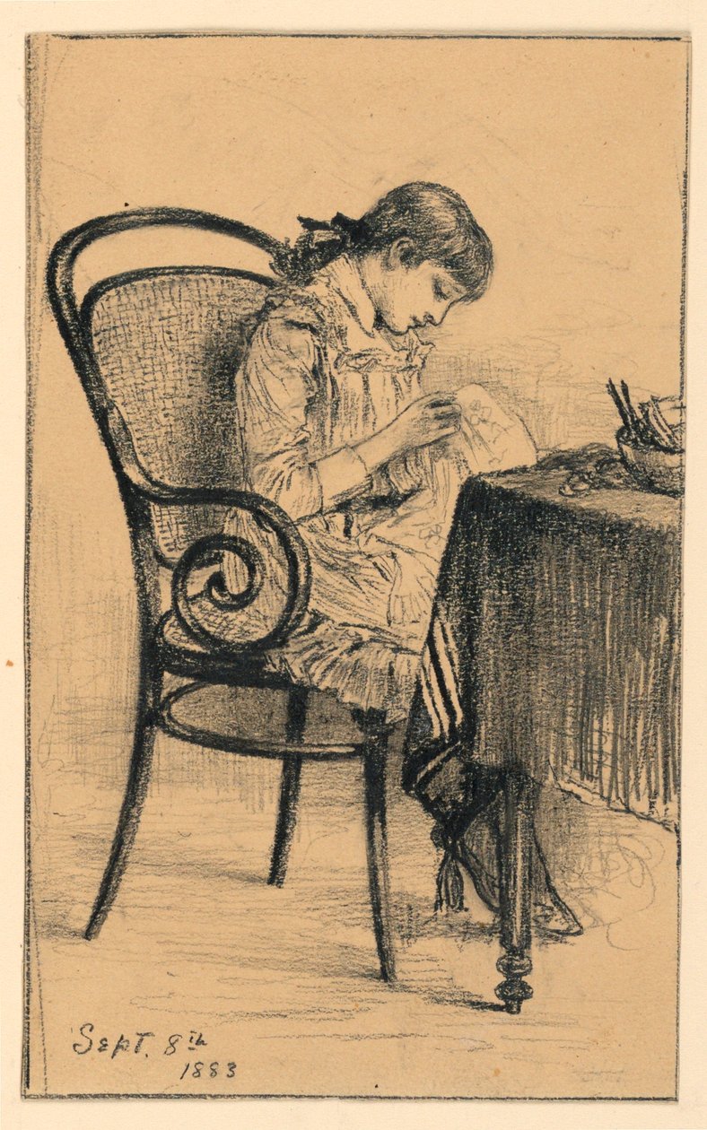 绘画，玛丽安缝纫，1883 年 作者 玛丽·哈洛克·富特