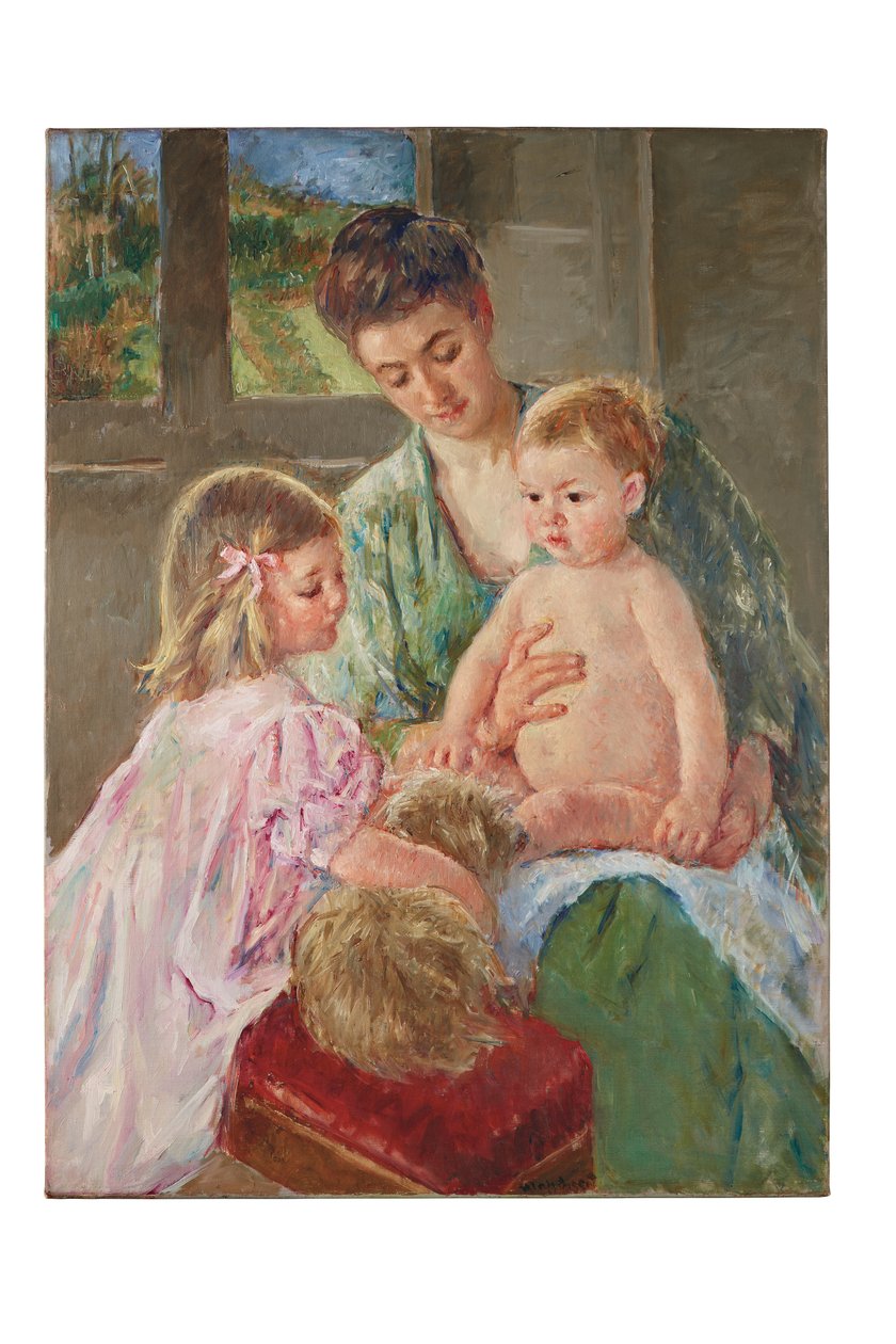 孩子们玩狗，1907年 作者 玛丽·卡萨特