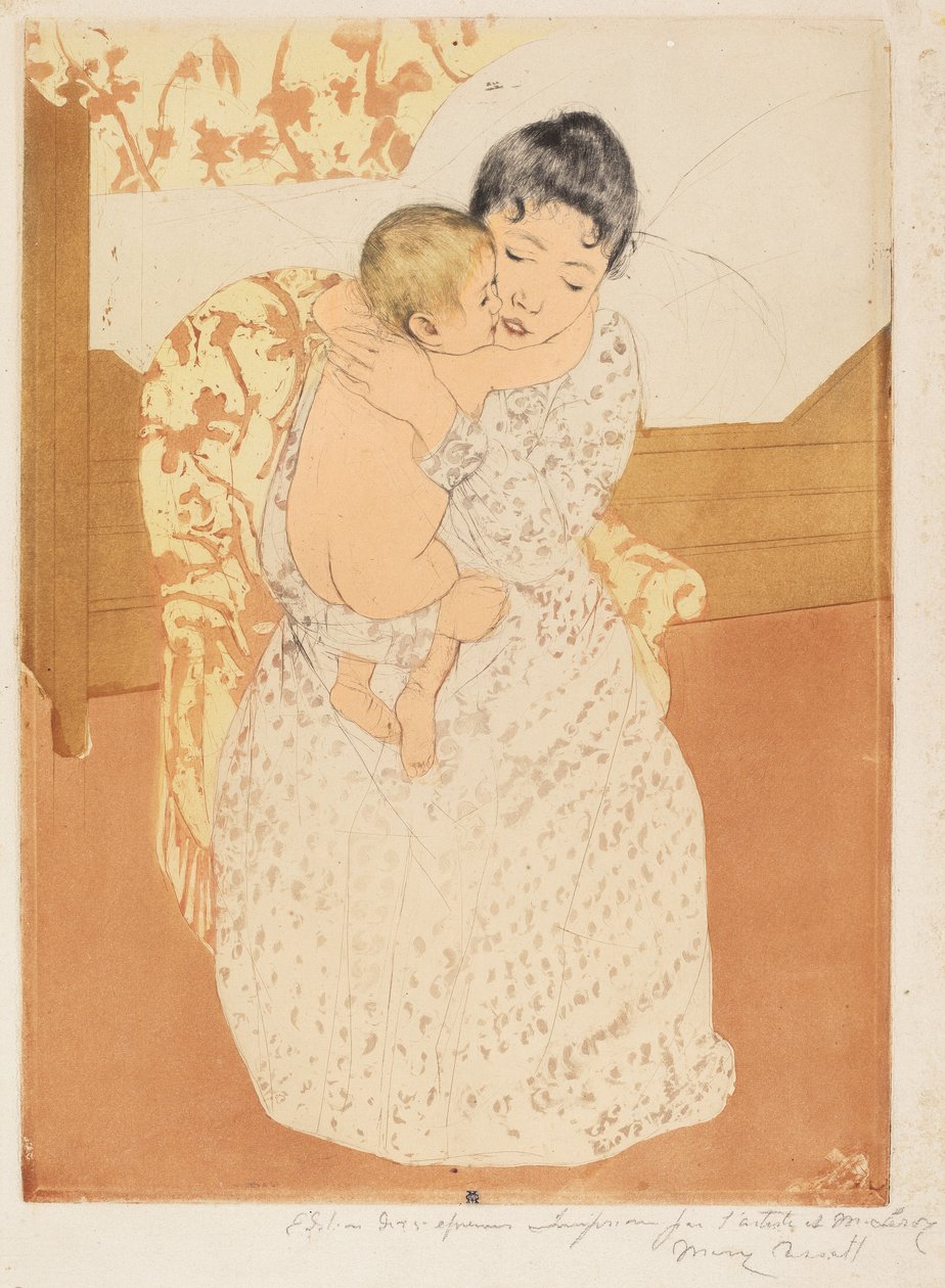 母亲的爱抚，1890-1891。 作者 玛丽·卡萨特