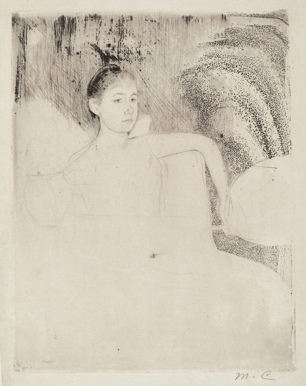 咪咪手持日本扇子，约1889年。 作者 玛丽·卡萨特
