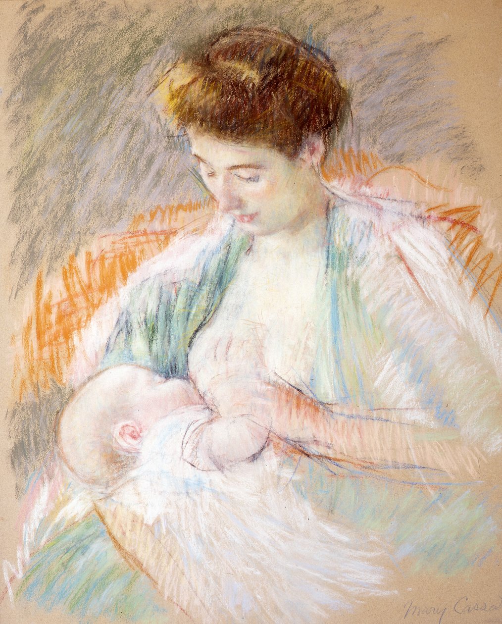 母亲罗斯护理她的孩子，c.1900（纸上粉彩） 作者 玛丽·卡萨特