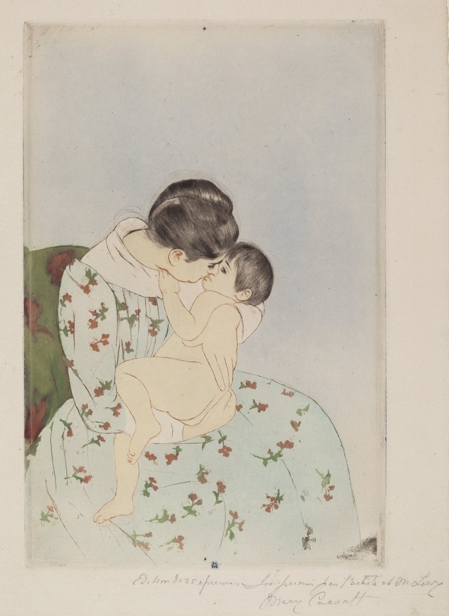母亲之吻》，1890-1891。 作者 玛丽·卡萨特