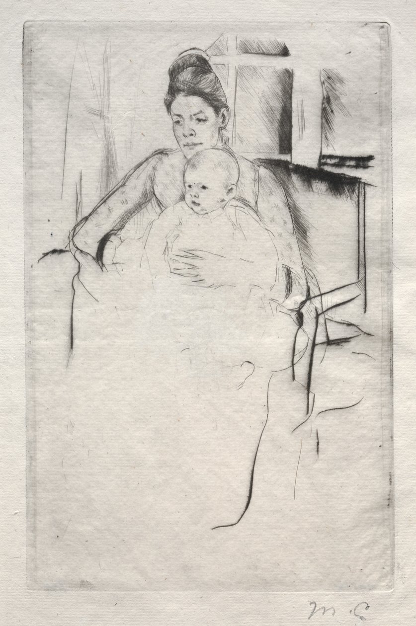 加德纳·卡萨特夫人和她的婴儿坐在窗户附近，c。 1887年。 作者 玛丽·卡萨特