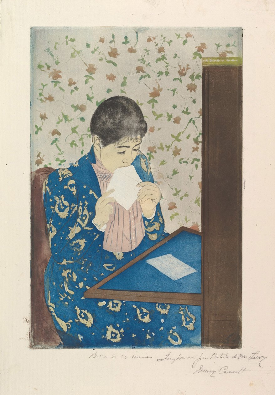 信，1890-91（干点和aquatint，从三个板块打印） 作者 玛丽·卡萨特