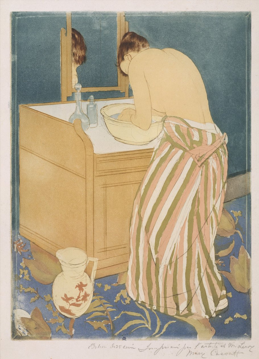 女人沐浴（La Toilette），1890-1（干点和aquatint） 作者 玛丽·卡萨特