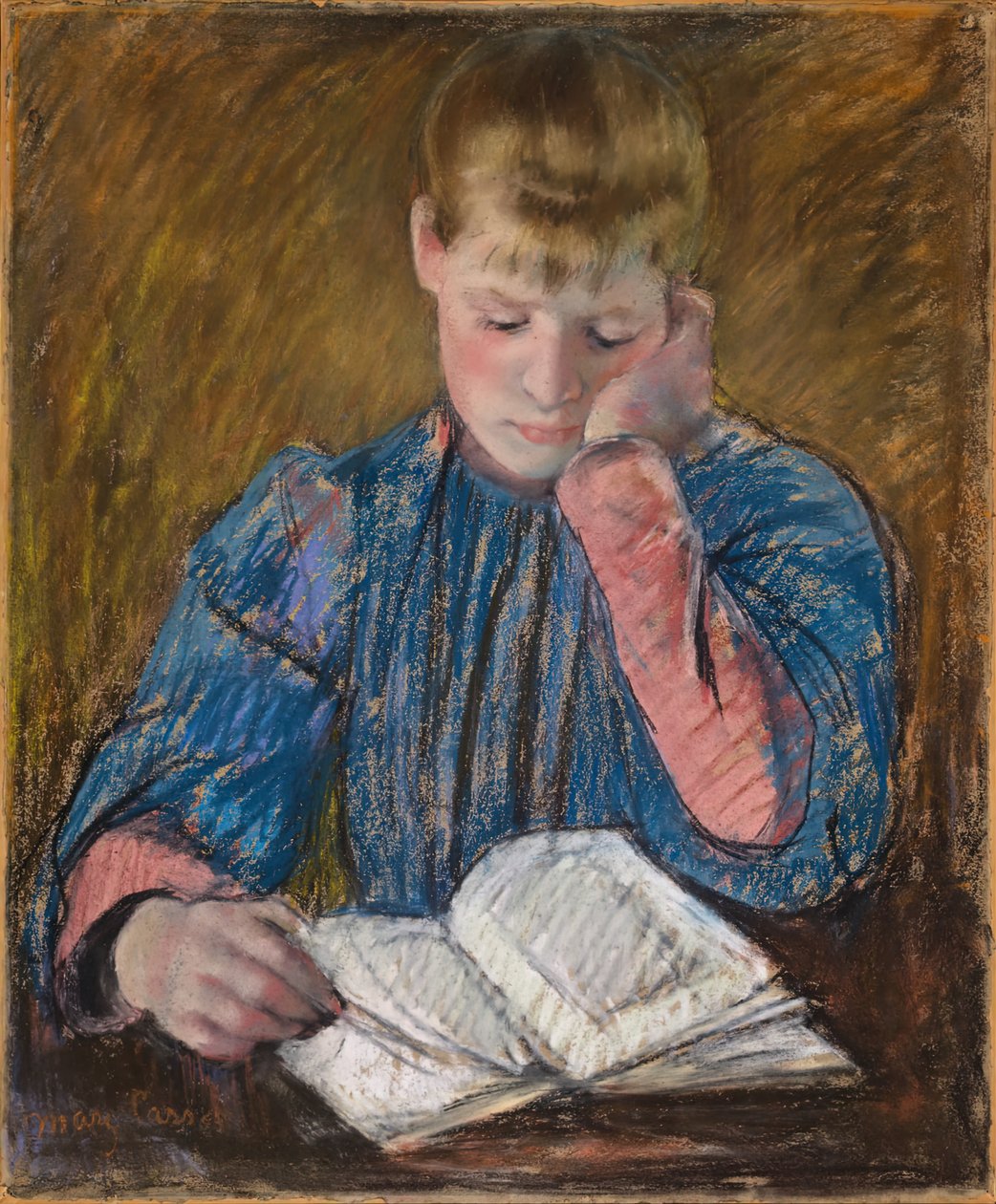 年轻女孩阅读《Jeune Fille Lisant》，约1894年。 作者 玛丽·卡萨特