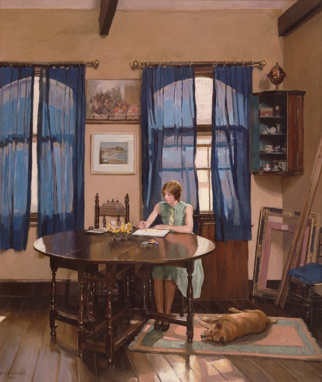 Interior with a woman artist painting at a gate leg table 作者 玛丽·道森·埃尔韦尔