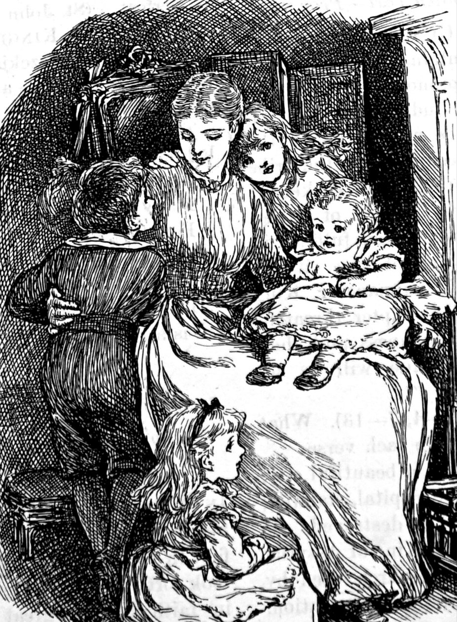 A mother cuddling her children 作者 玛丽·艾伦·爱德华兹