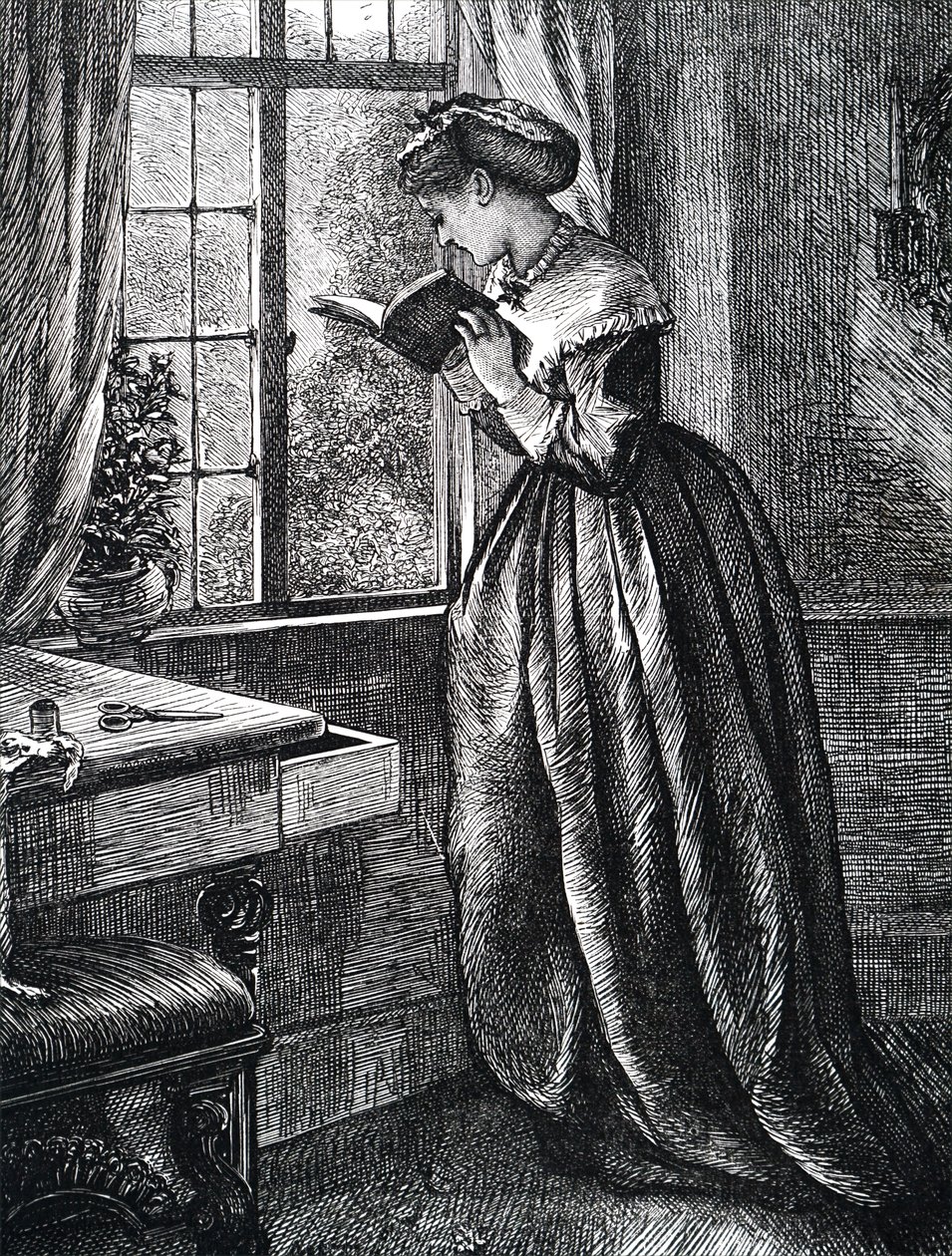 A young woman reading by an open window. 作者 玛丽·艾伦·爱德华兹