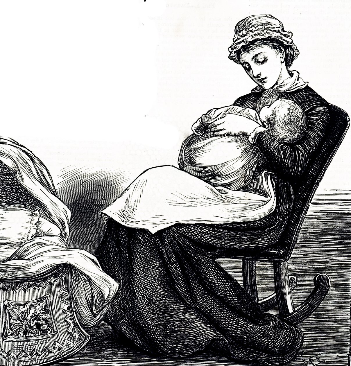 An engraving depicting a mother rocking her baby. Illustrated Mary Ellen Edwards (1838-1934) an English artist and prolific illustrator of children