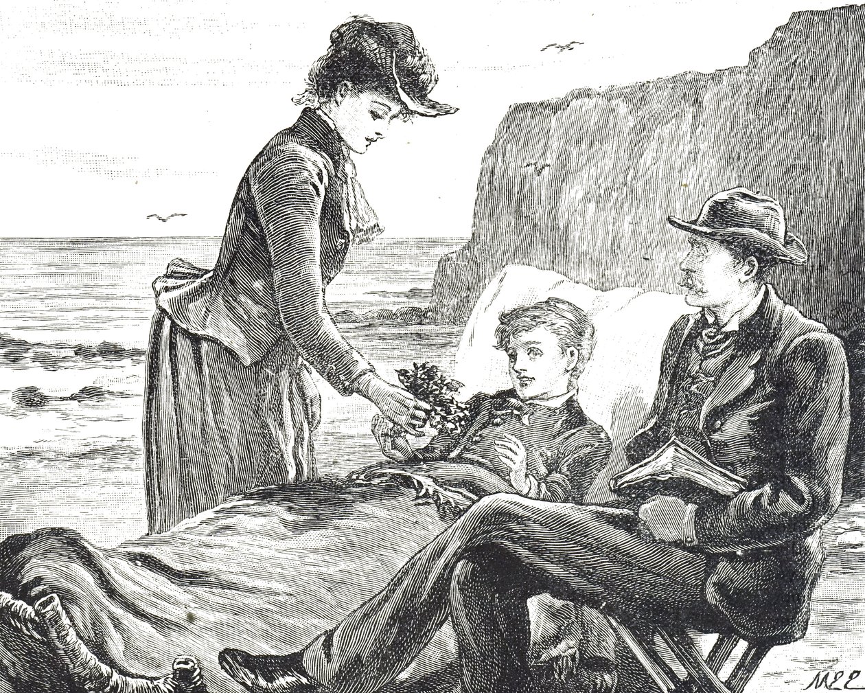 Engraving depicting a cripple boy at the seaside 作者 玛丽·艾伦·爱德华兹