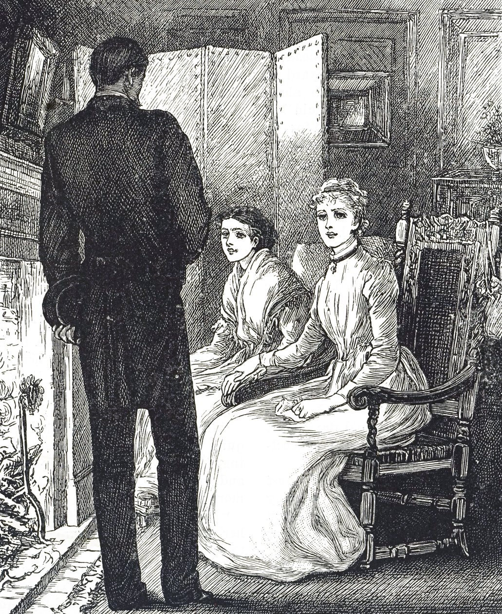Engraving depicting two women keeping warm beside the fireplace 作者 玛丽·艾伦·爱德华兹