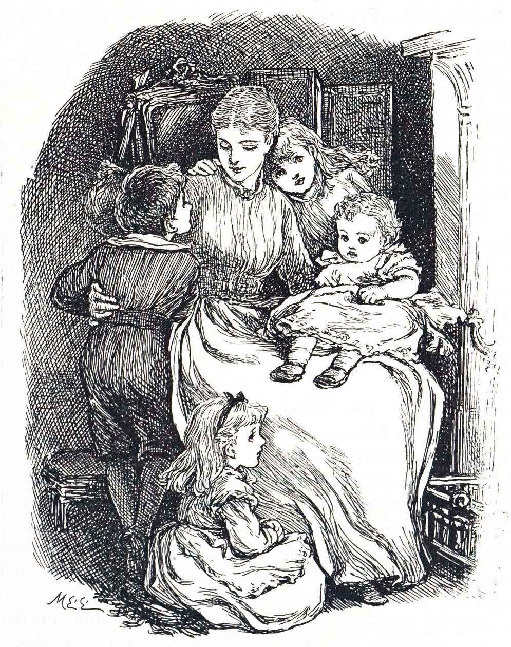 Illustration depicting a mother with her children 作者 玛丽·艾伦·爱德华兹