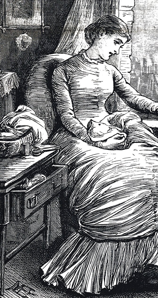 Woman pausing from her mending 作者 玛丽·艾伦·爱德华兹
