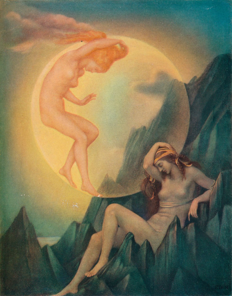 睡地球和唤醒月亮，c1905 作者 伊夫林·德·摩根（Evelyn De Morgan）