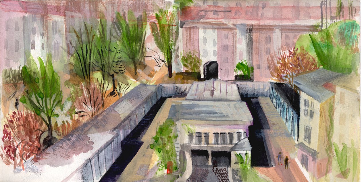 柏林庭院，2004 年（钢笔和水彩） 作者 玛丽·库珀