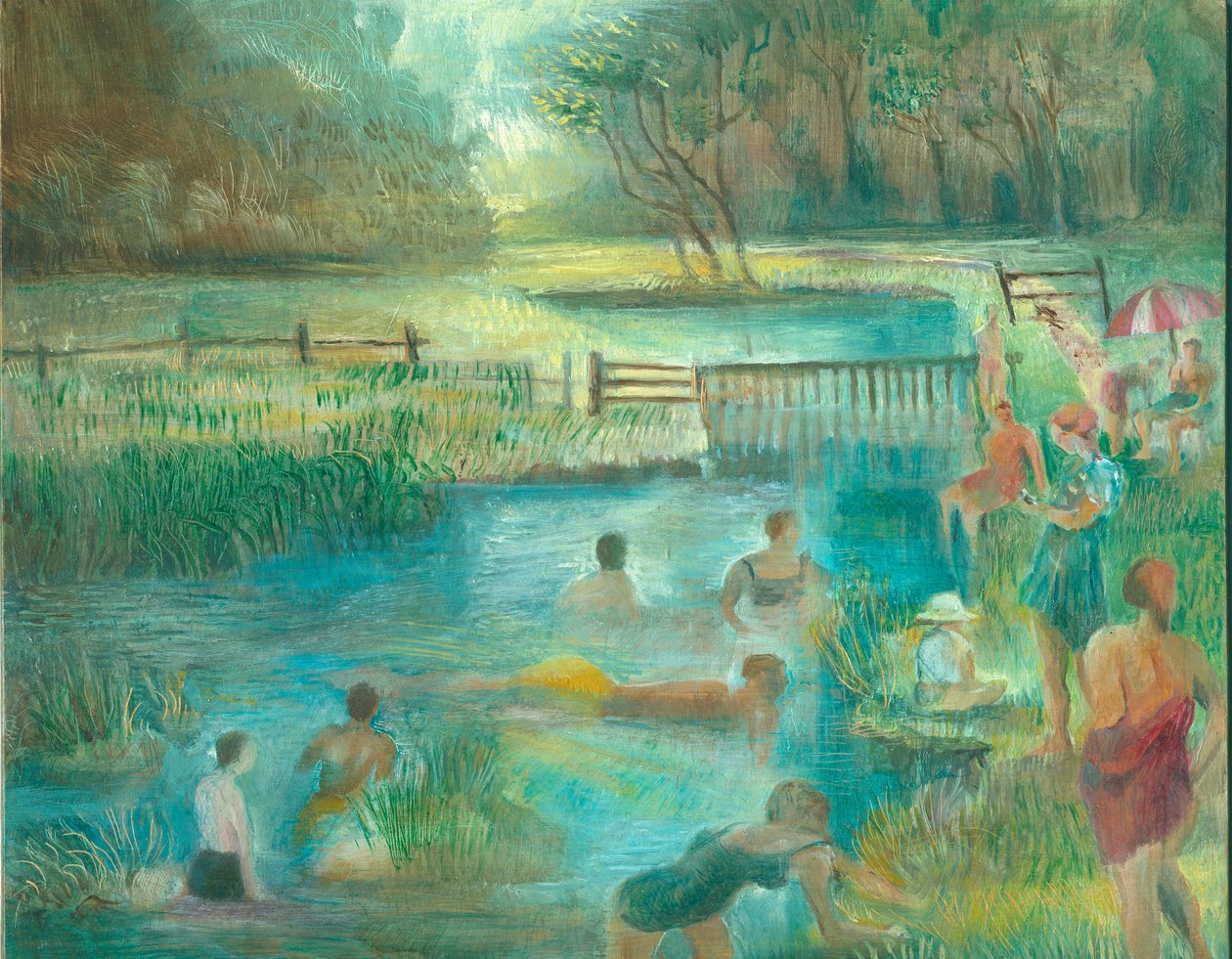 游泳者，西蒙斯浴，2012 年（木板油画） 作者 玛丽·库珀