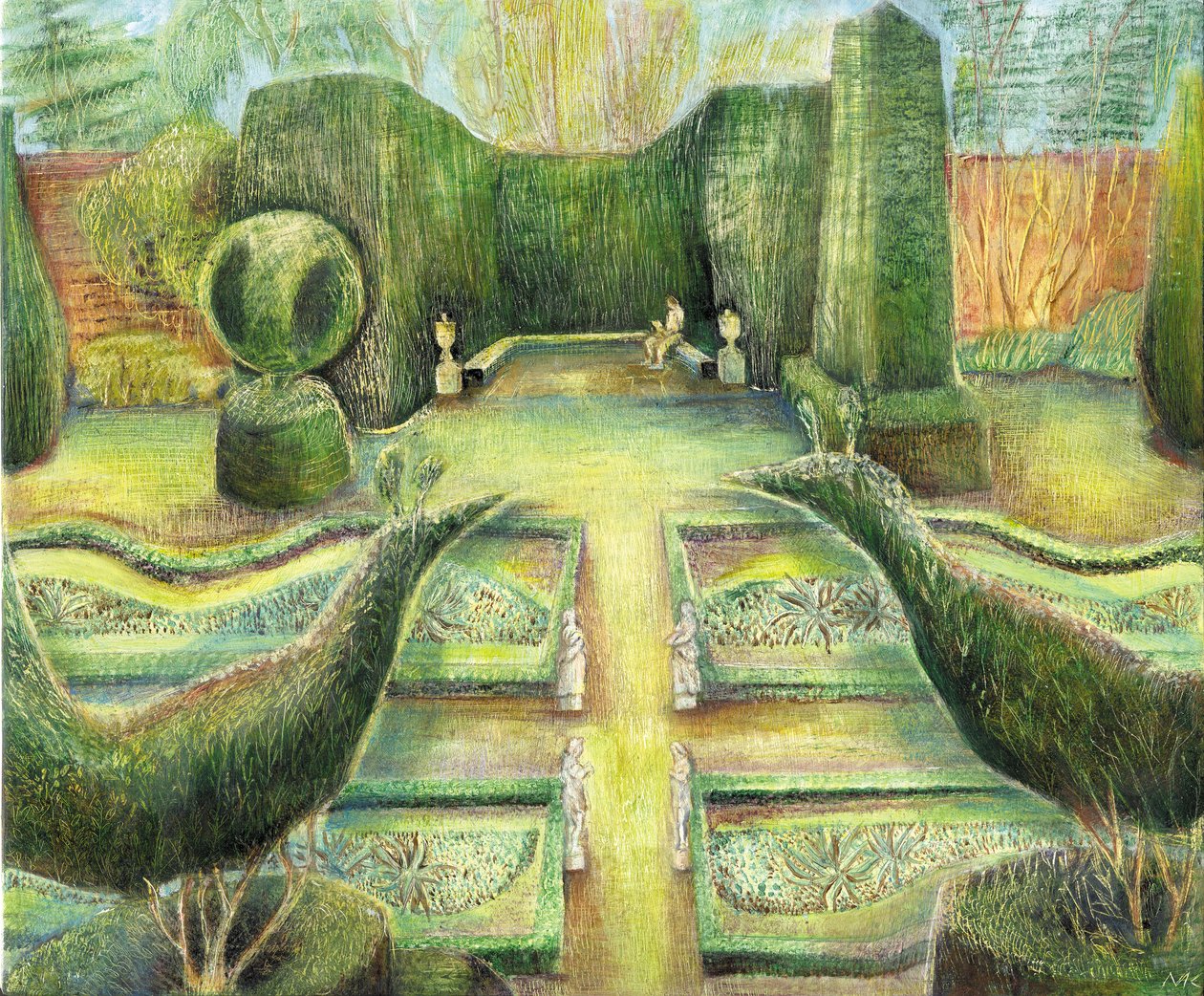 《长花园》，克莱夫登，鸟类，2002 年（船上油画） 作者 玛丽·库珀