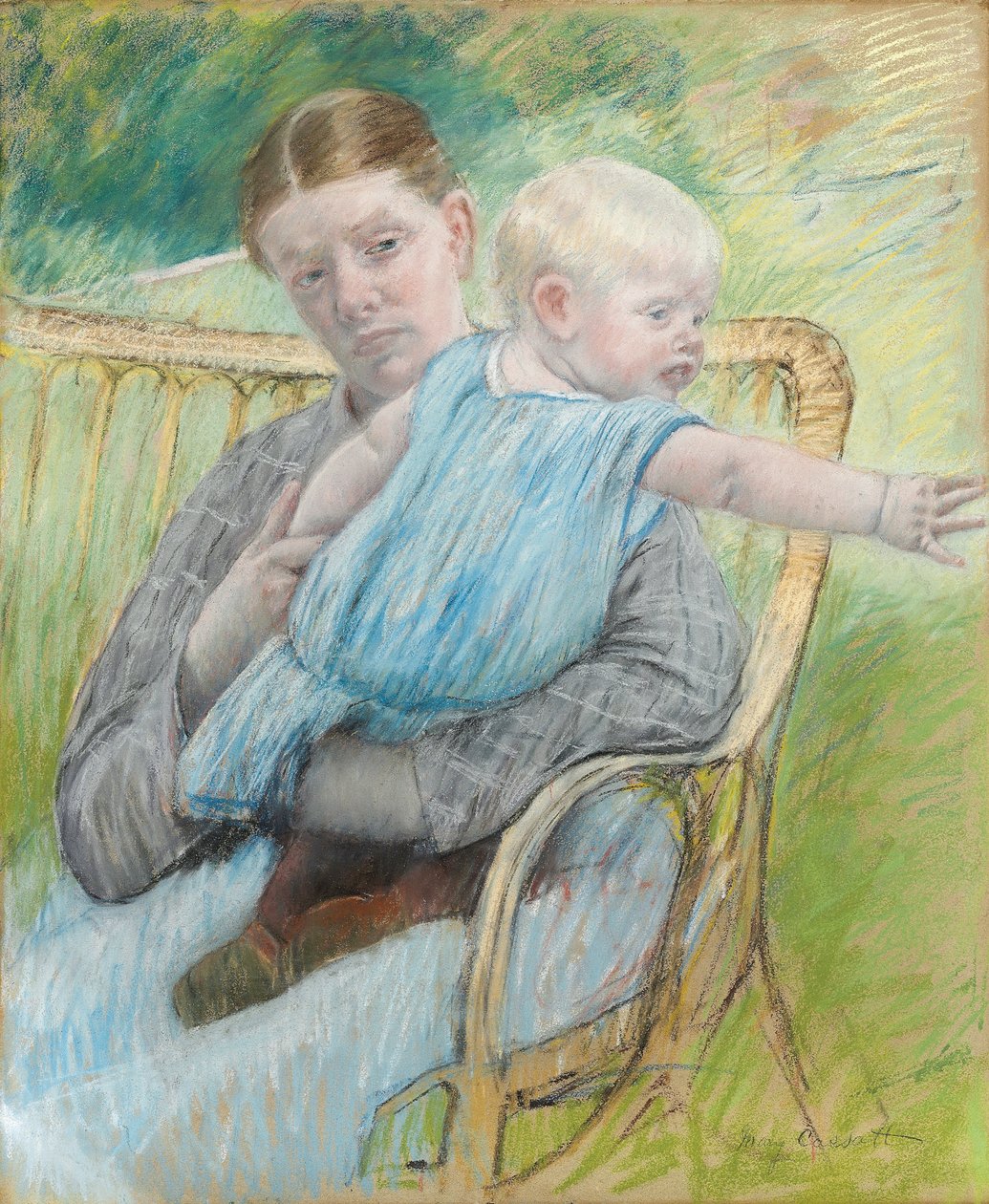Mathilde portant son bebe (Mathilde Holding Baby) - 纸上粉彩（72,7x60,4 厘米），玛丽-卡萨特（Mary Cassatt，1845-1926 年）创作，约 1889 年 - 私人收藏 作者 玛丽·史蒂文森·卡萨特