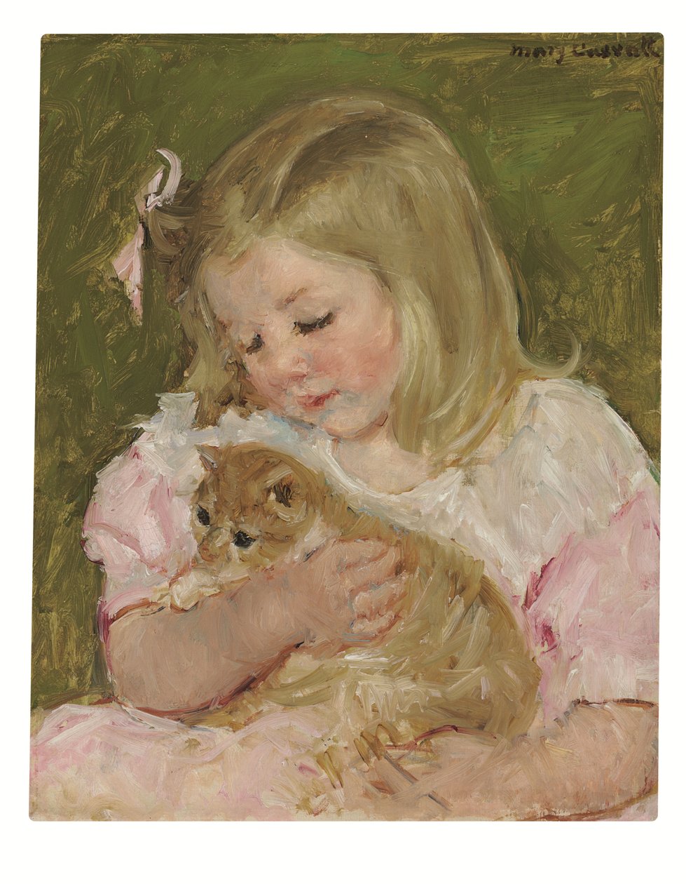萨拉抱着一只猫，约 1907-08 年（布面油画） 作者 玛丽·史蒂文森·卡萨特