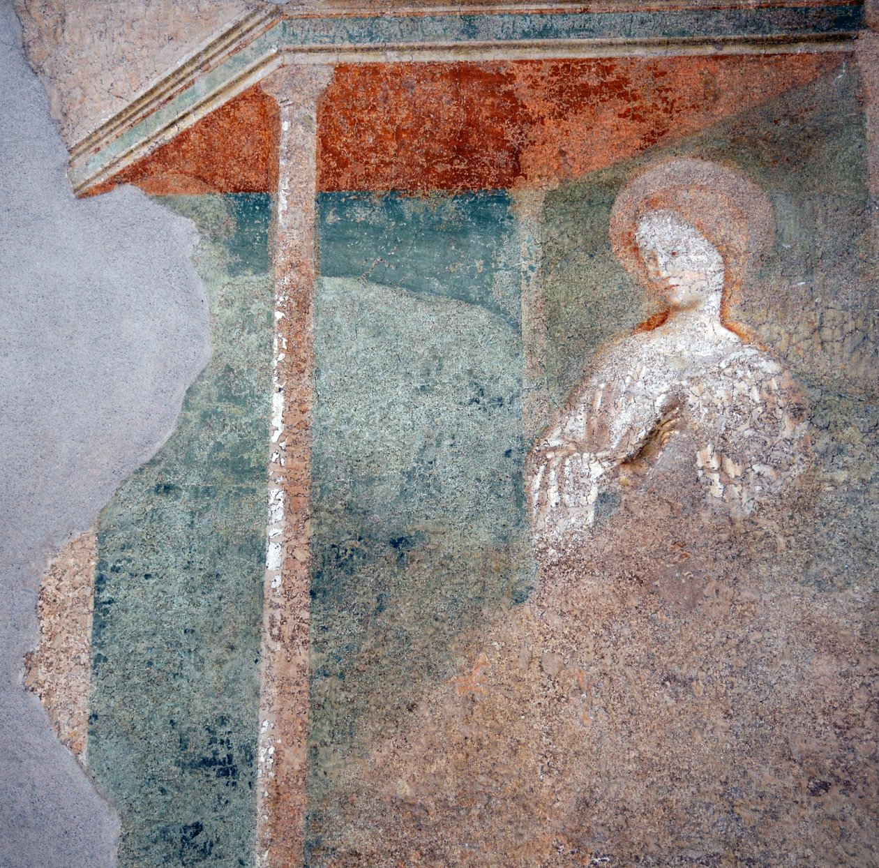 马索里诺-达-帕尼卡雷（Masolino da Panicale）的壁画，卡斯蒂利昂洗礼堂，圣母领报细节 (2) 作者 马索利诺·达·帕尼卡莱