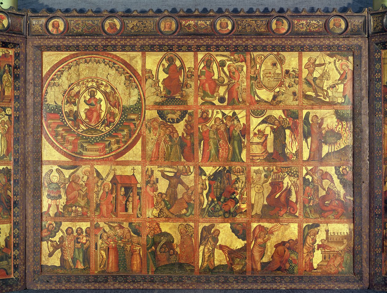具有48场启示录的祭坛画，c.1400（面板上的蛋彩画和镀金转移到画布上） 作者 明登大师Bertram