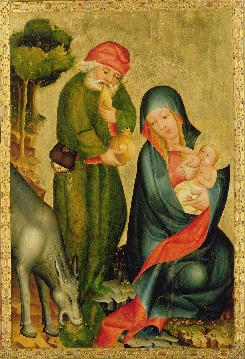飞往埃及的航班，详细信息来自Grabow Altarpiece，1379-83（面板上的蛋彩画） 作者 明登大师Bertram