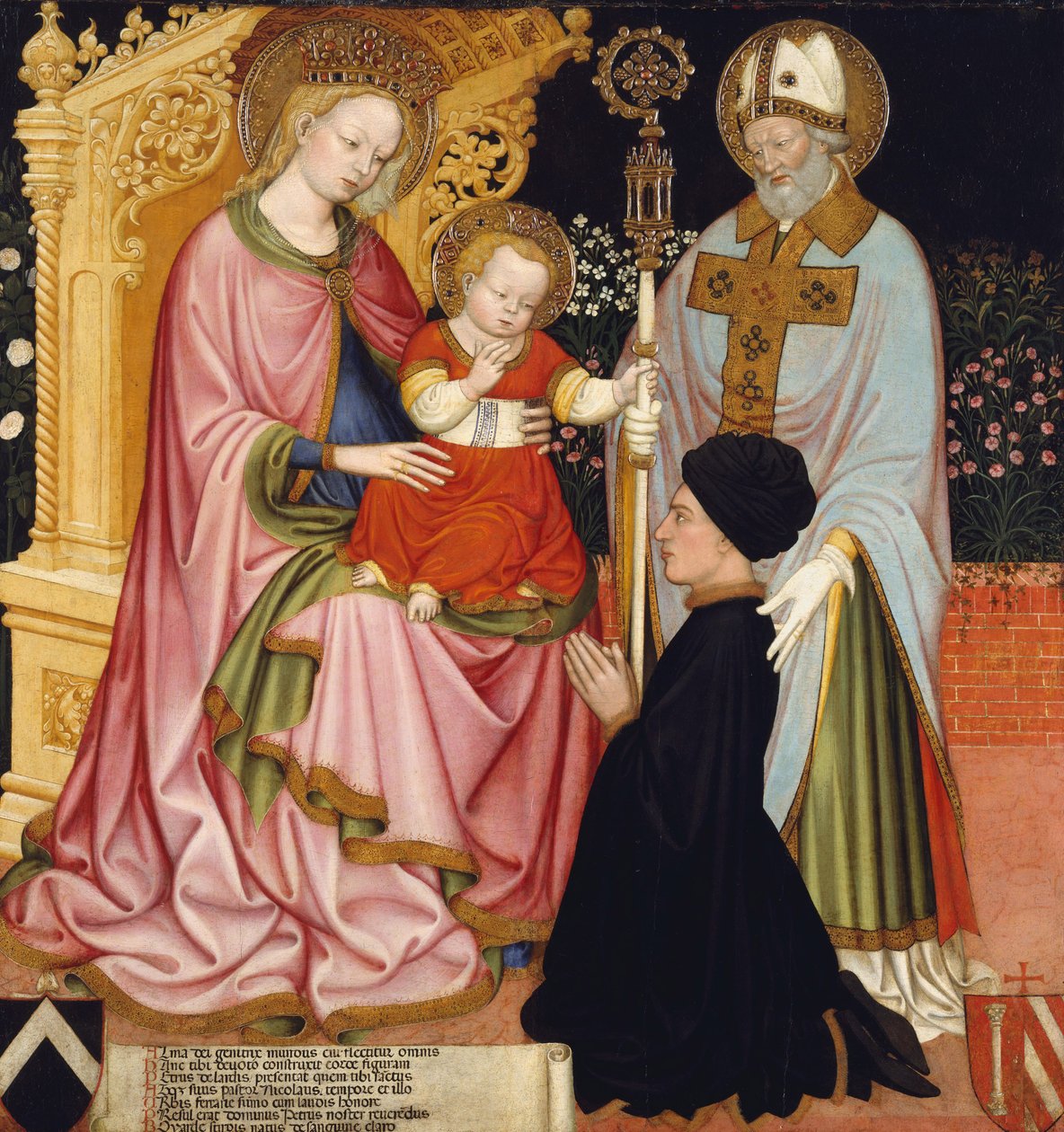 麦当娜和儿童与捐赠者，Pietro de Lardi，圣尼古拉斯主持，c.1420-30（蛋彩画和金色木头） 作者 GZ大师GZ大师