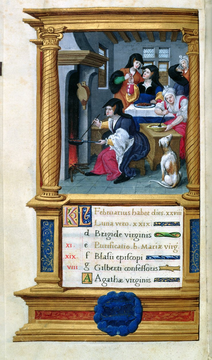MS W449 fol.3v二月：烹饪和宴会，1525年 作者 让·德·毛兰大师
