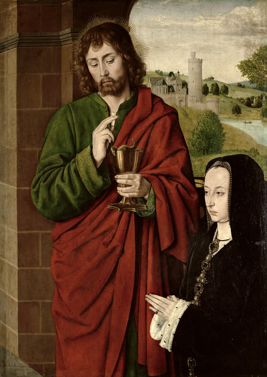 法国安妮（1462-1522）波旁公爵夫人Beaujeu夫人，圣约翰福音传教士，三联画的右翼，c.1492-93（小组面板） 作者 红磨坊大师