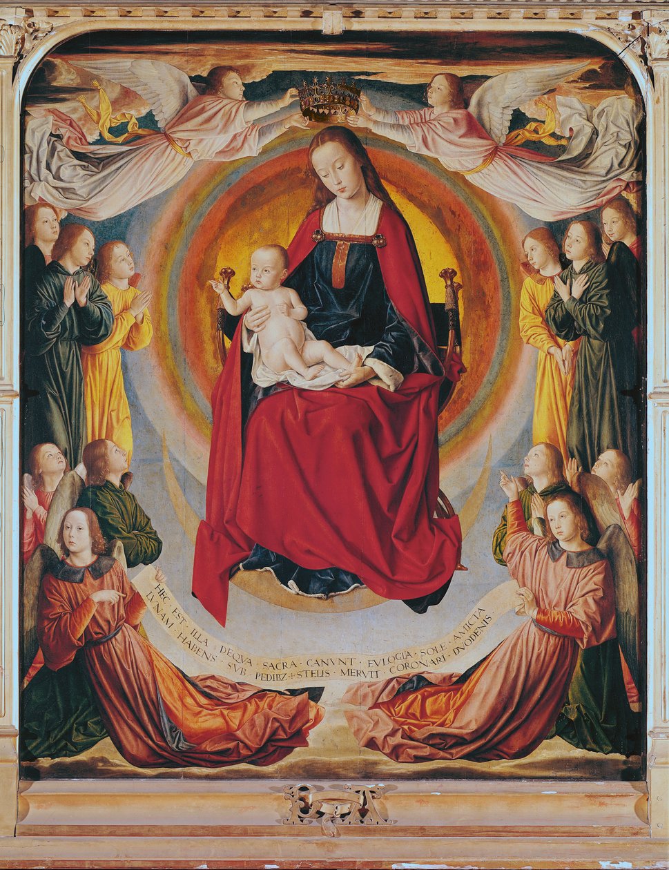 圣母加冕典礼，波旁祭坛画中心小组，c.1498 作者 红磨坊大师