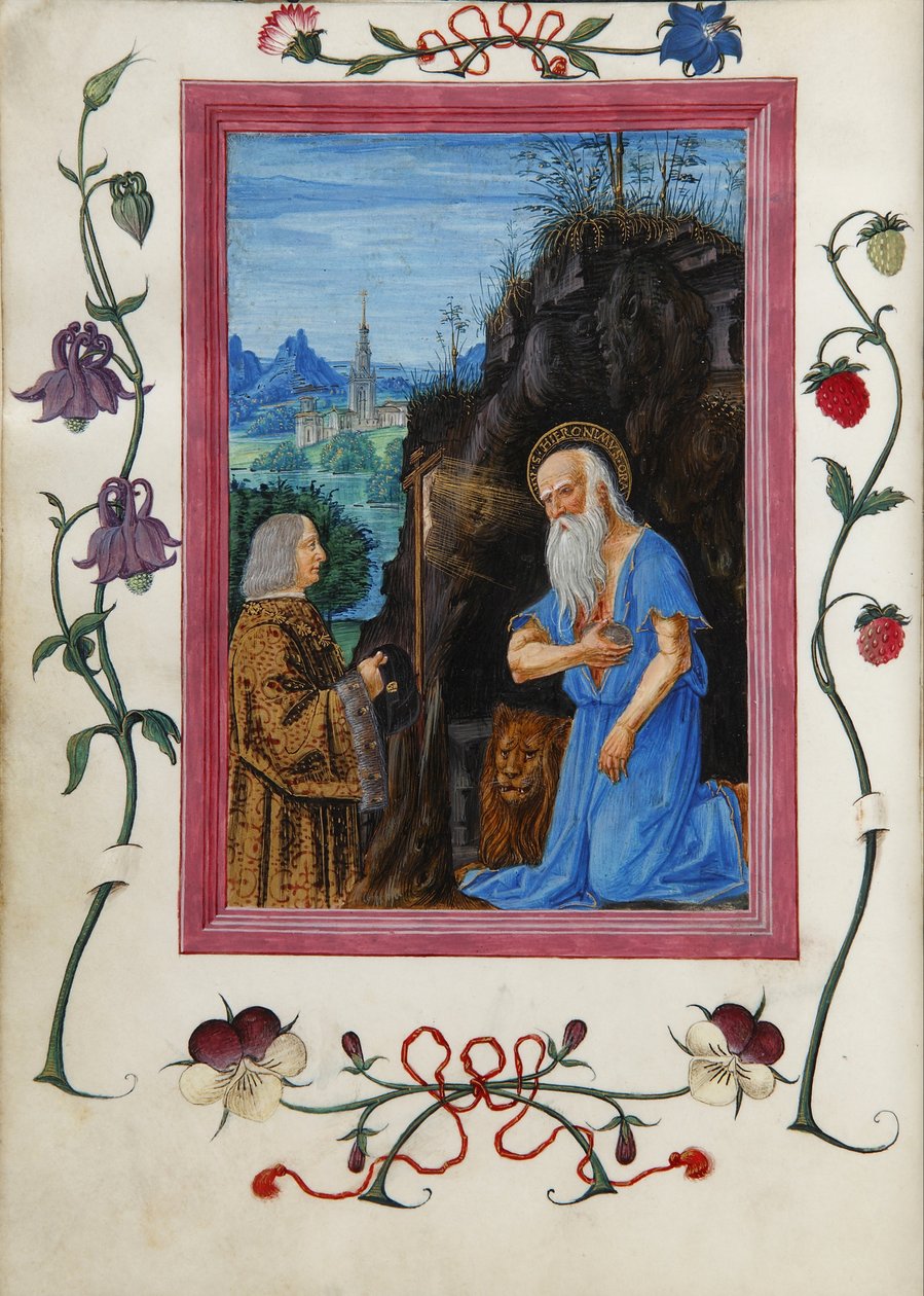 Gian Giacomo Trivulzio与Gier Giacomo Trivulzio的小时书中的Saint Hieronymus 作者 矿石大师Landriani和Giovan Battista de Lorenz