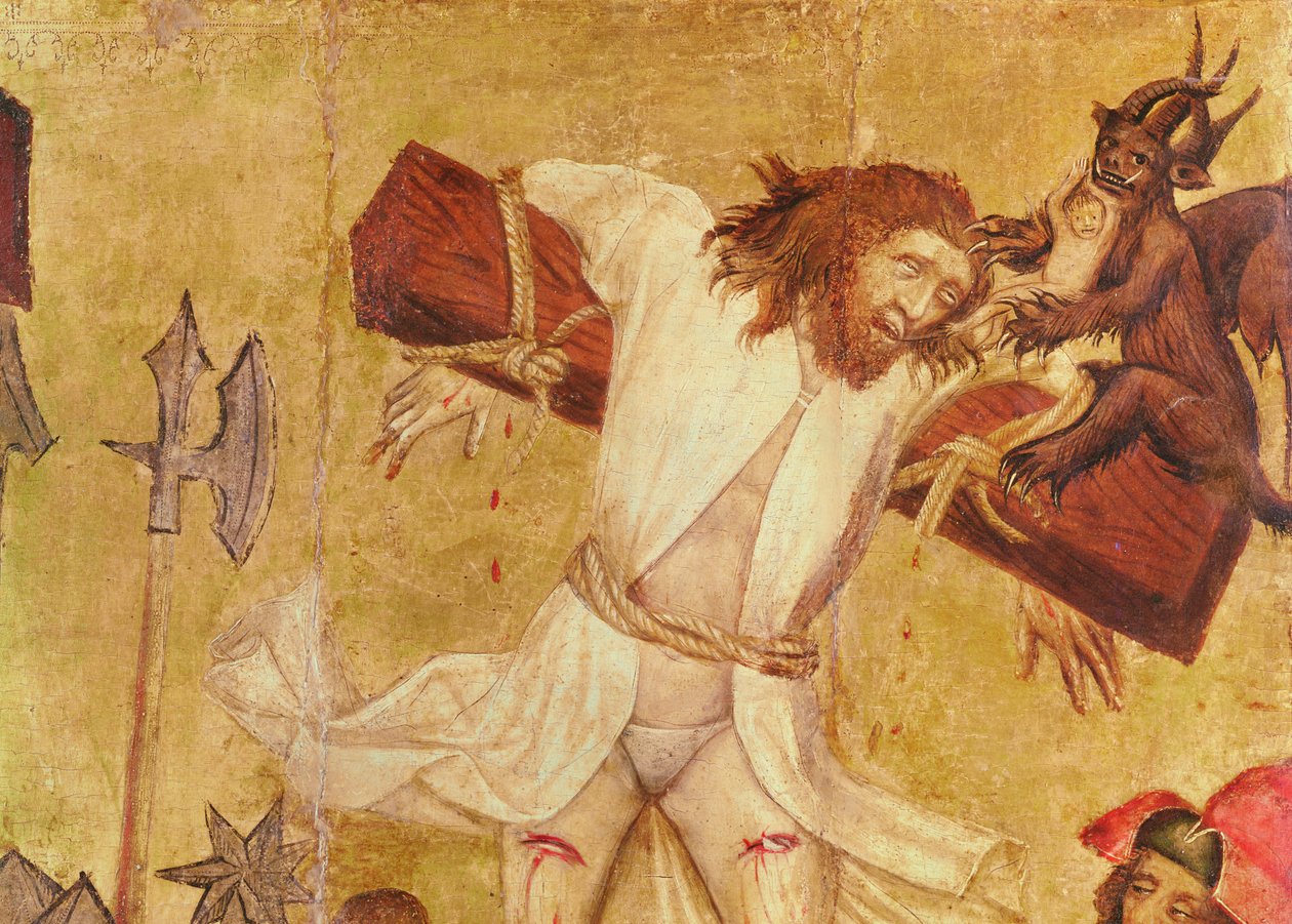 十字架，c.1420（细节）（木头上的蛋彩画） 作者 雷根大师