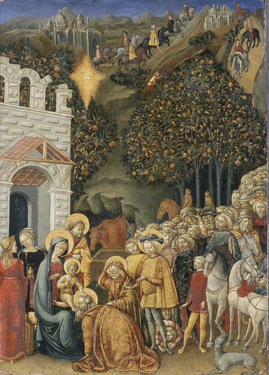 贤士的崇拜，c.1475-80（木头上的蛋彩画） 作者 Stratonike的大师Stratonike的大师