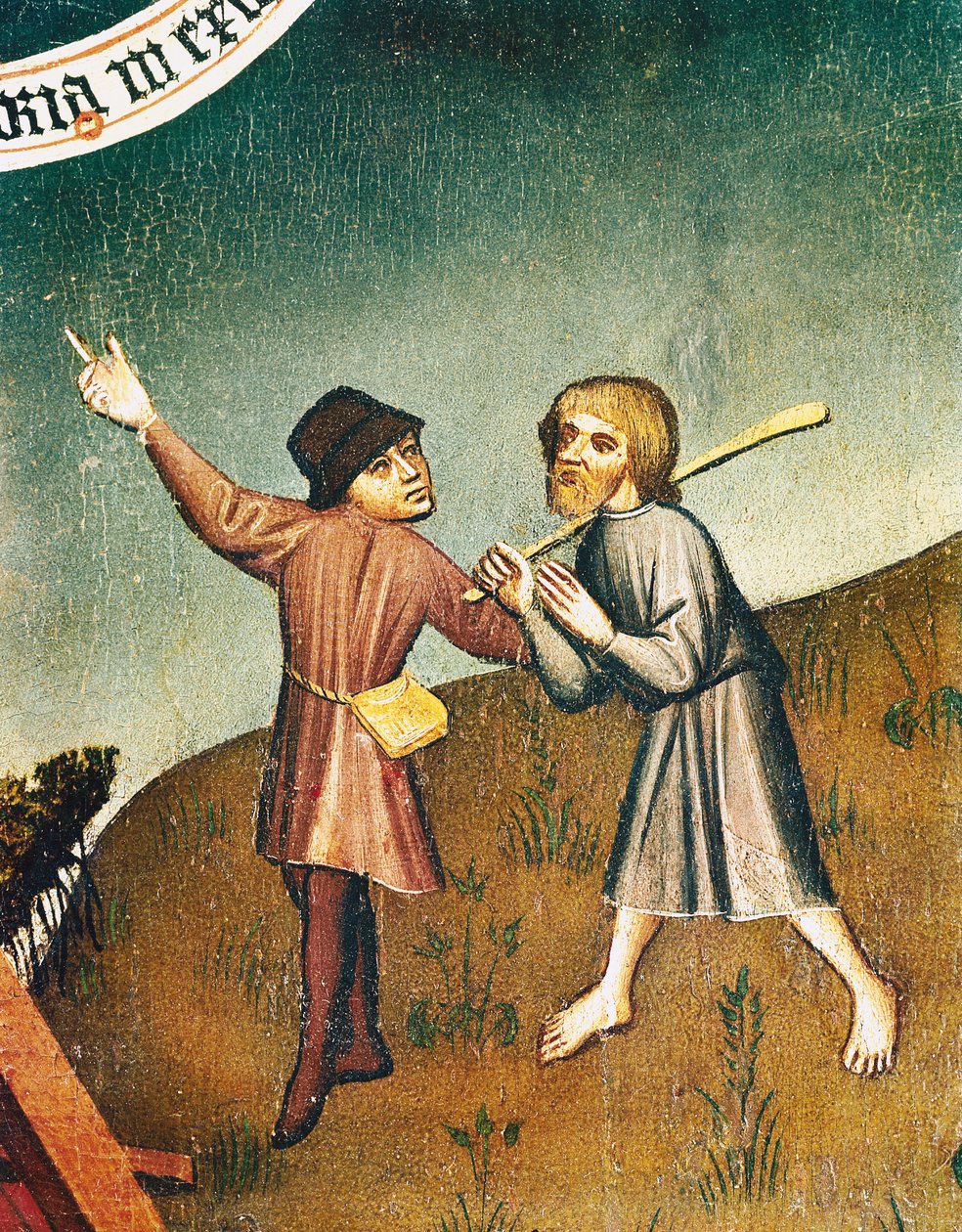 对牧羊人的崇拜，对牧羊人的报喜的细节，c.1440 作者 Zlate Moravce的大师