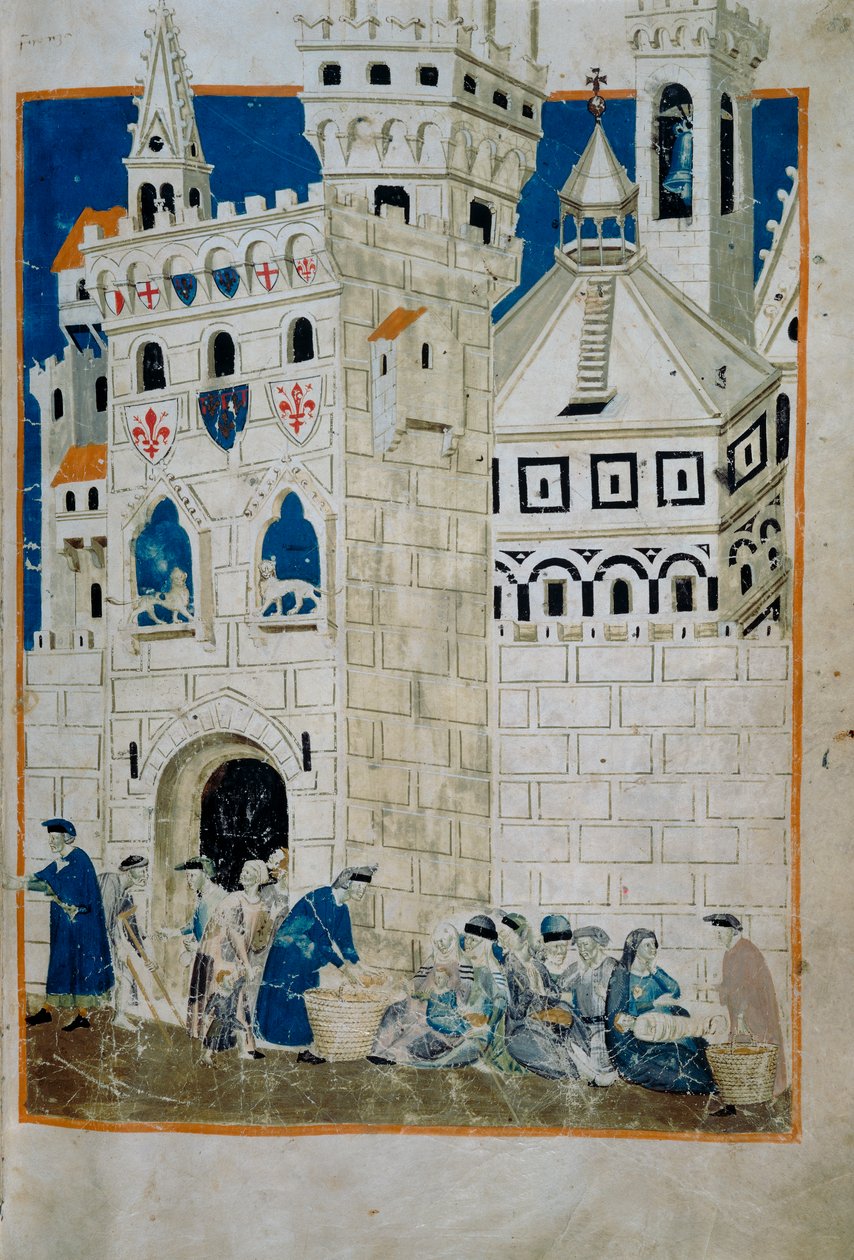 锡耶纳的穷人欢迎佛罗伦萨（Codice Tempi 3，c.58），Biadaiolo Codex的缩影 作者 Biadaiolo法典的大师Biadaiolo法典的大师