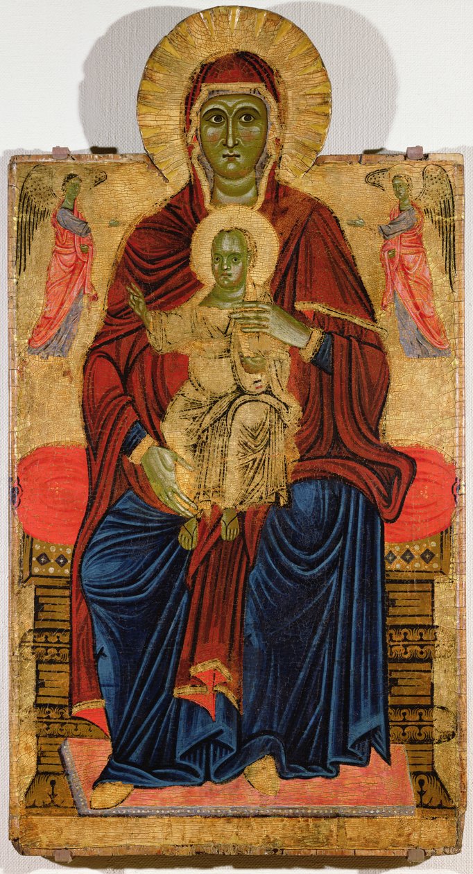 Madonna Enthroned（面板上的油画） 作者 比加洛十字架的大师