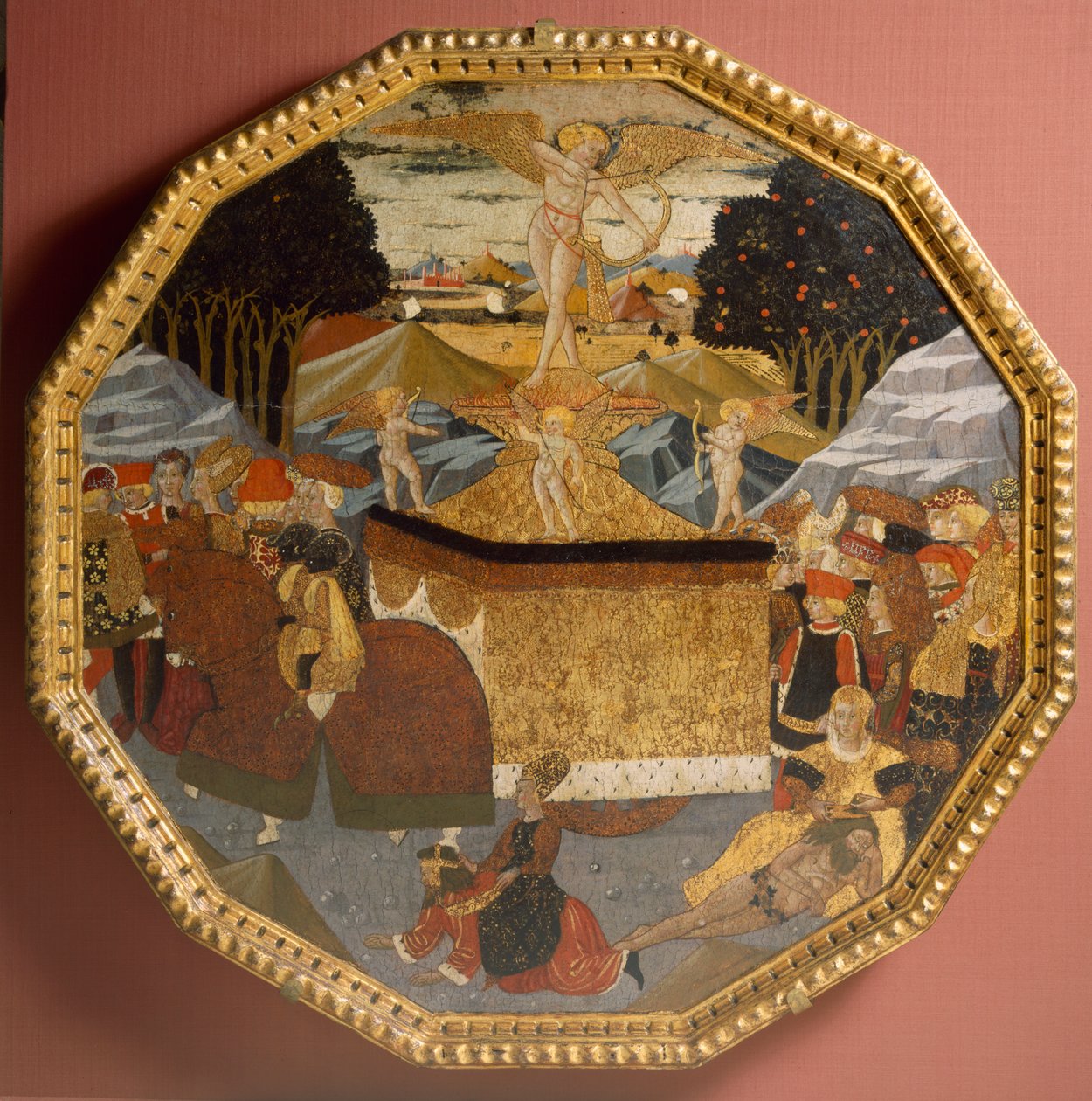 出生盘：爱的胜利，c.1450（面板上的蛋彩画） 作者 卡索尼大师