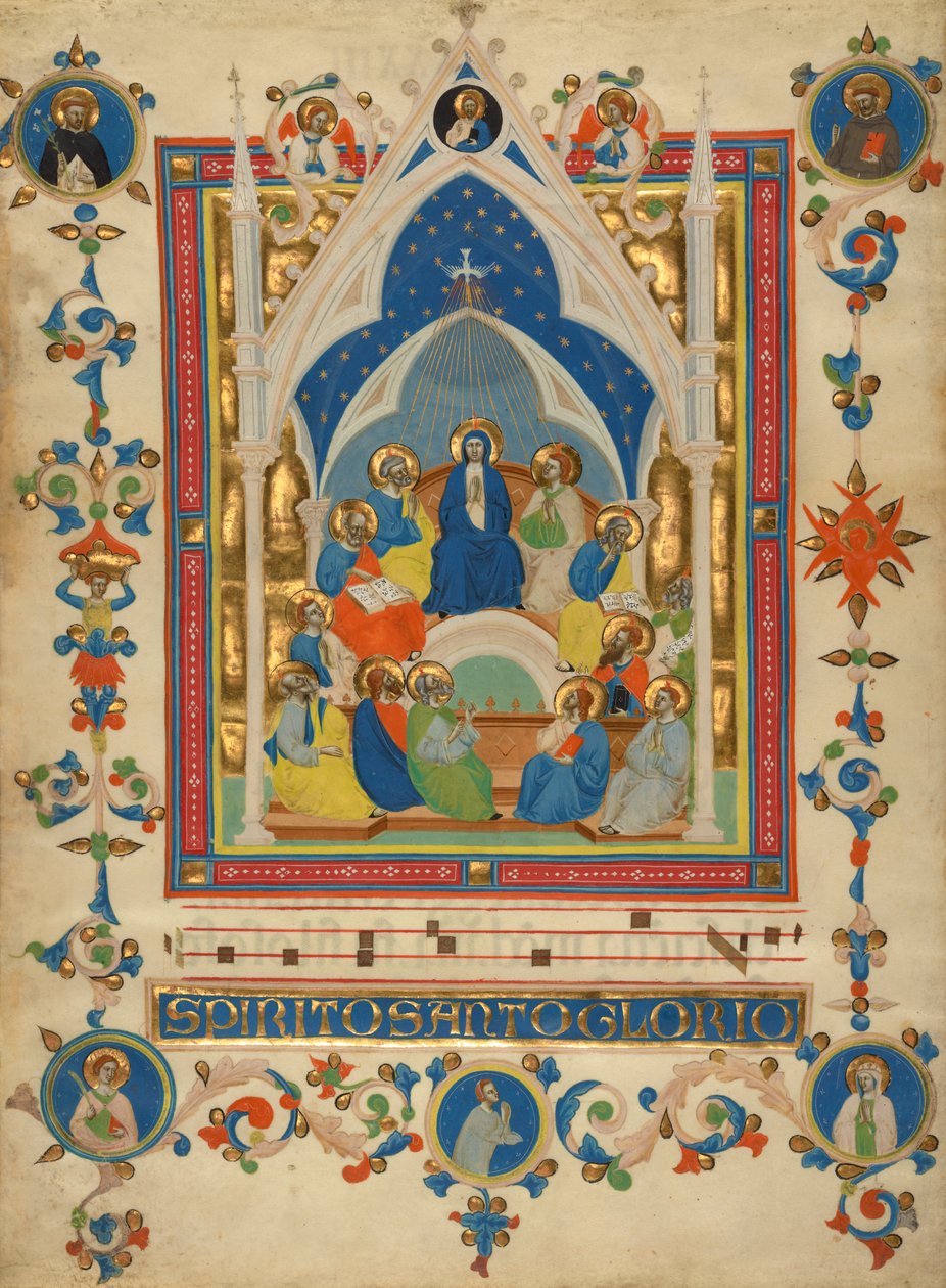 来自Sant“Agnese的Laudario的五旬节，c.1340 作者 多米尼加雕像大师