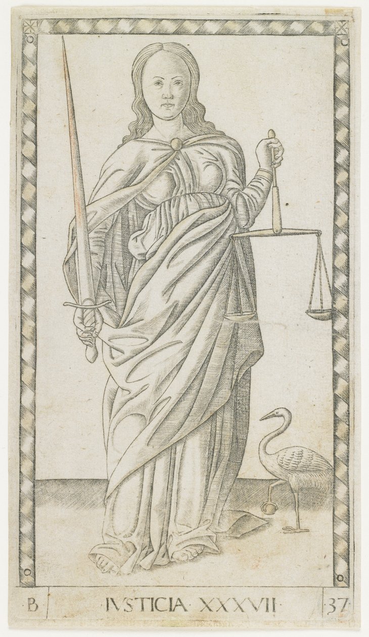正义，c.1465（雕刻用金子加高） 作者 E系列塔罗基大师E系列塔罗基大师