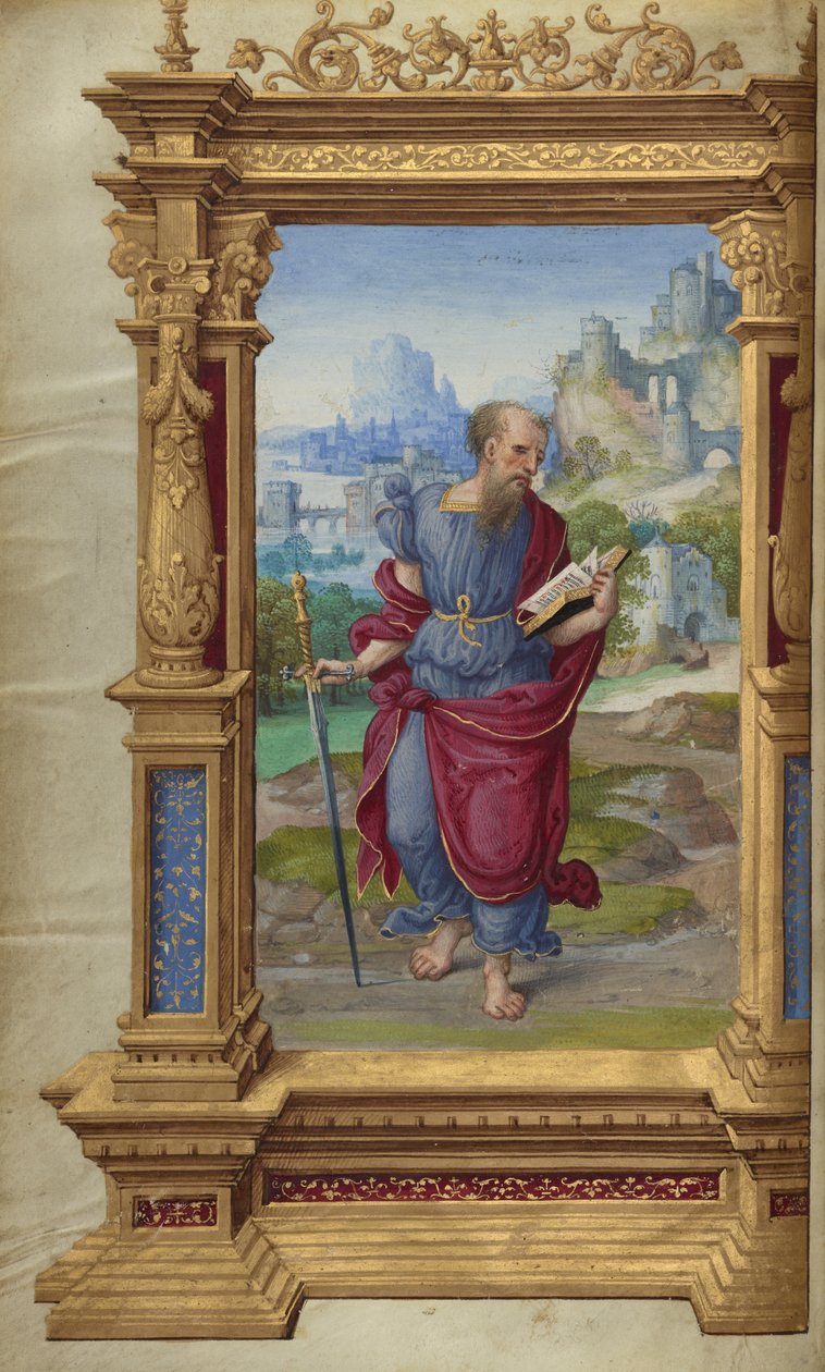 来自盖蒂书信的圣保罗，c.1528-30（羊皮纸上的蛋彩画和金漆） 作者 盖蒂书信大师