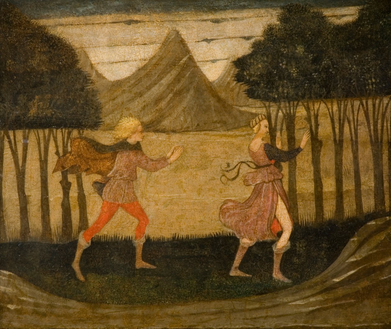 达芙妮追随阿波罗（面板上的蛋彩画）（另见90393） 作者 巴黎审判大师