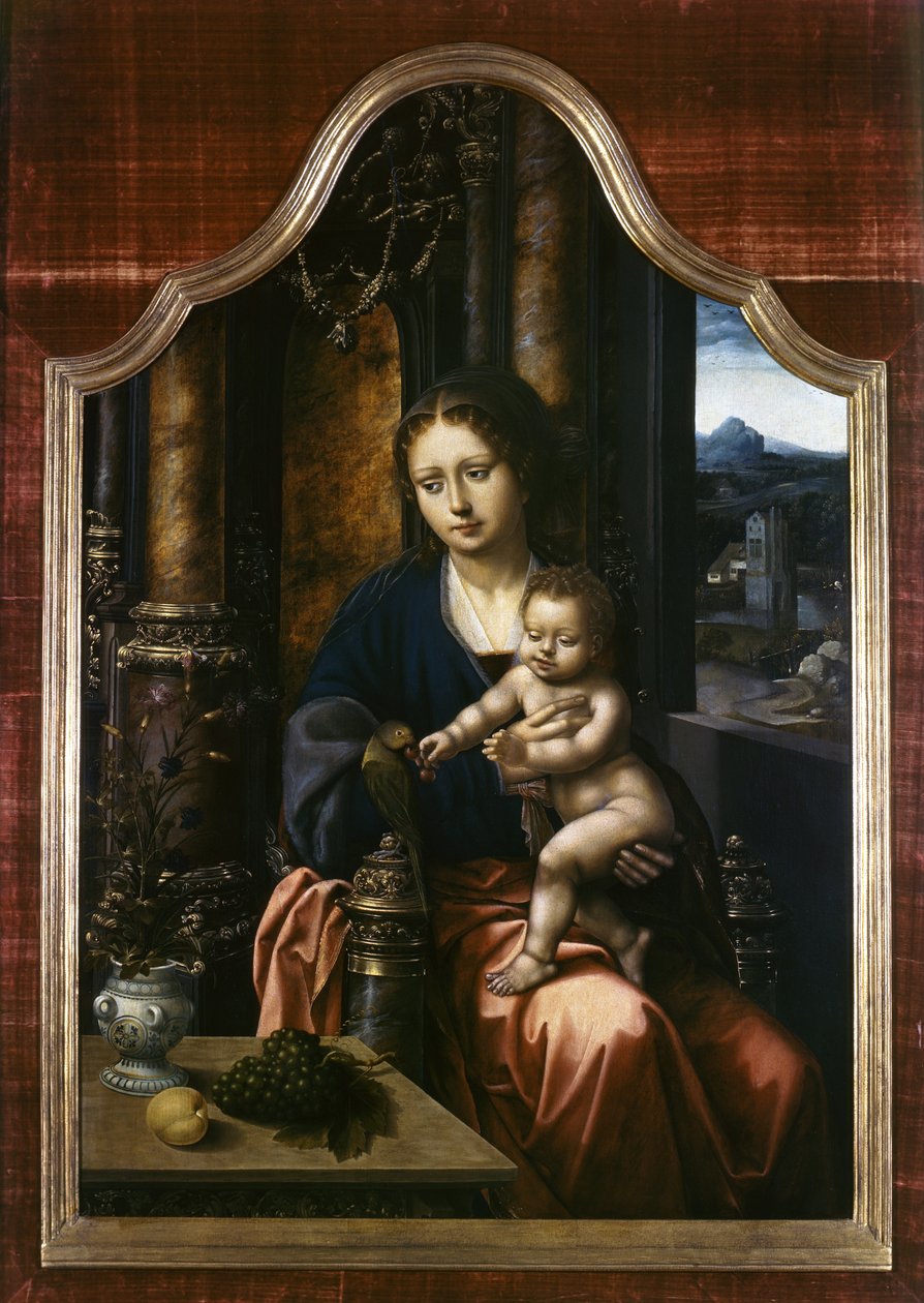 麦当娜和儿童，1520-30 作者 鹦鹉大师