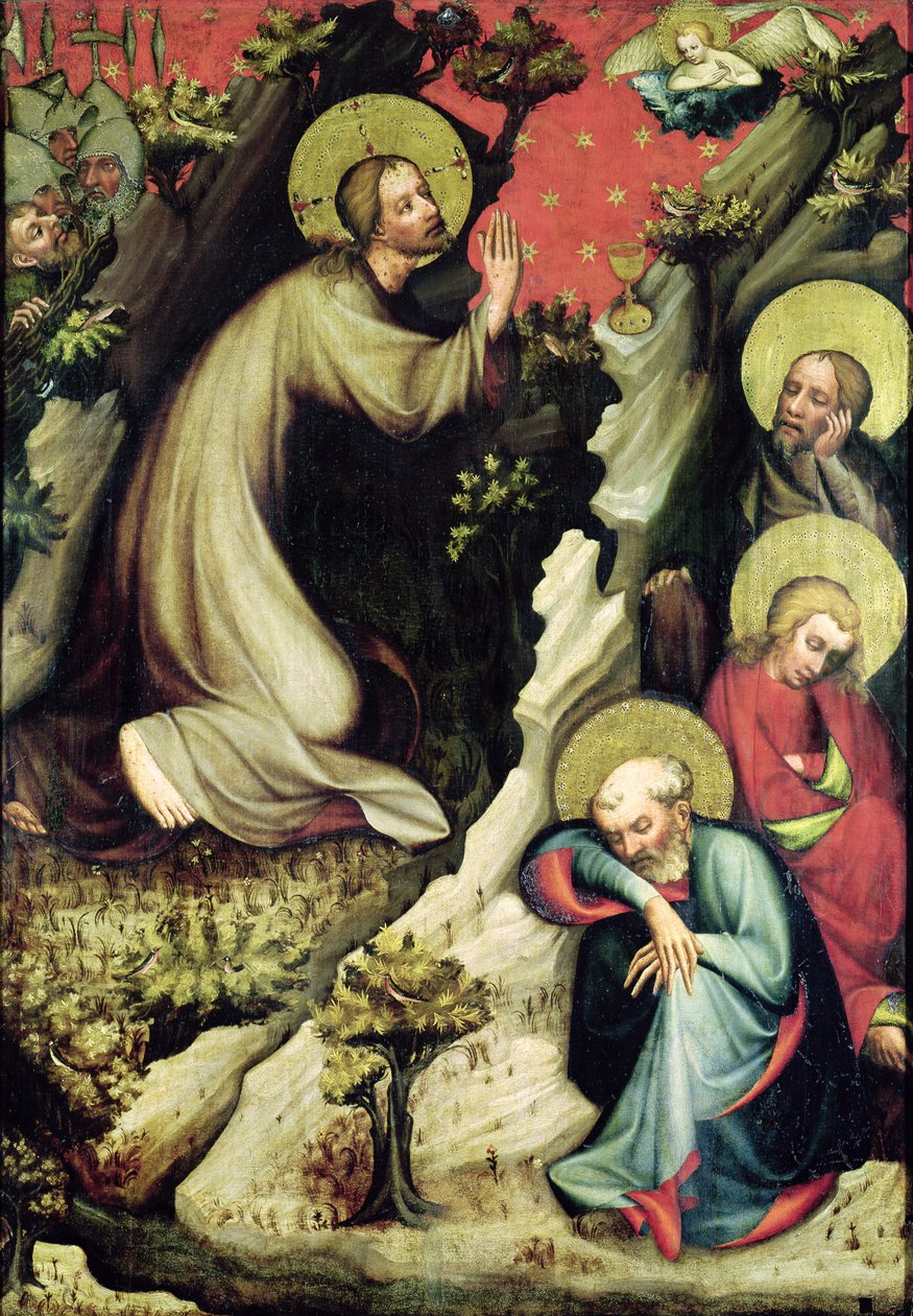 耶稣在客西马尼园中，来自Trebon Altarpiece，c.1380（面板上的蛋彩画） 作者 Trebon祭坛大师