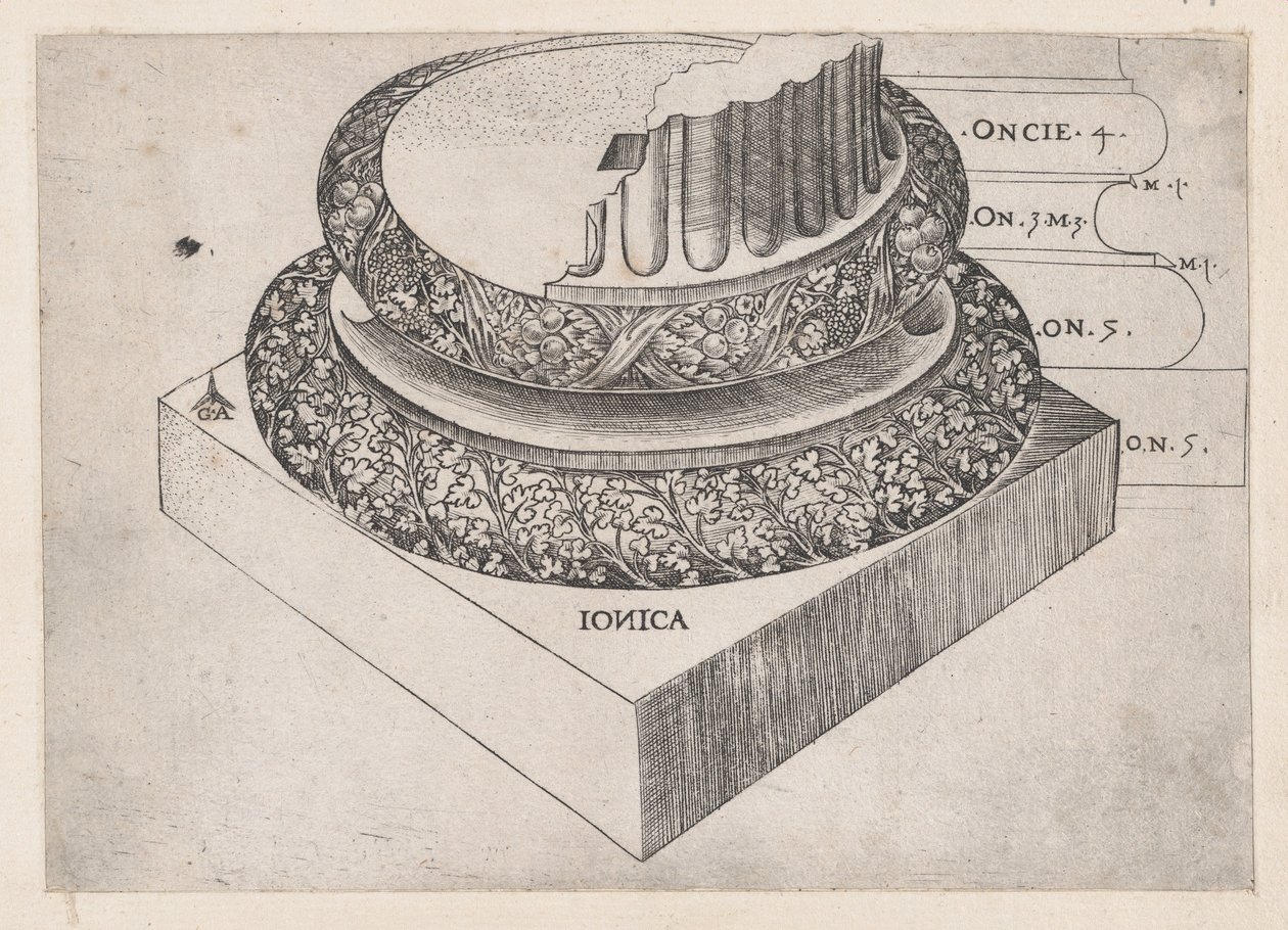 Speculum Romanae Magnificentiae: 爱奥尼亚基座，约1537年。 作者 遗传算法硕士