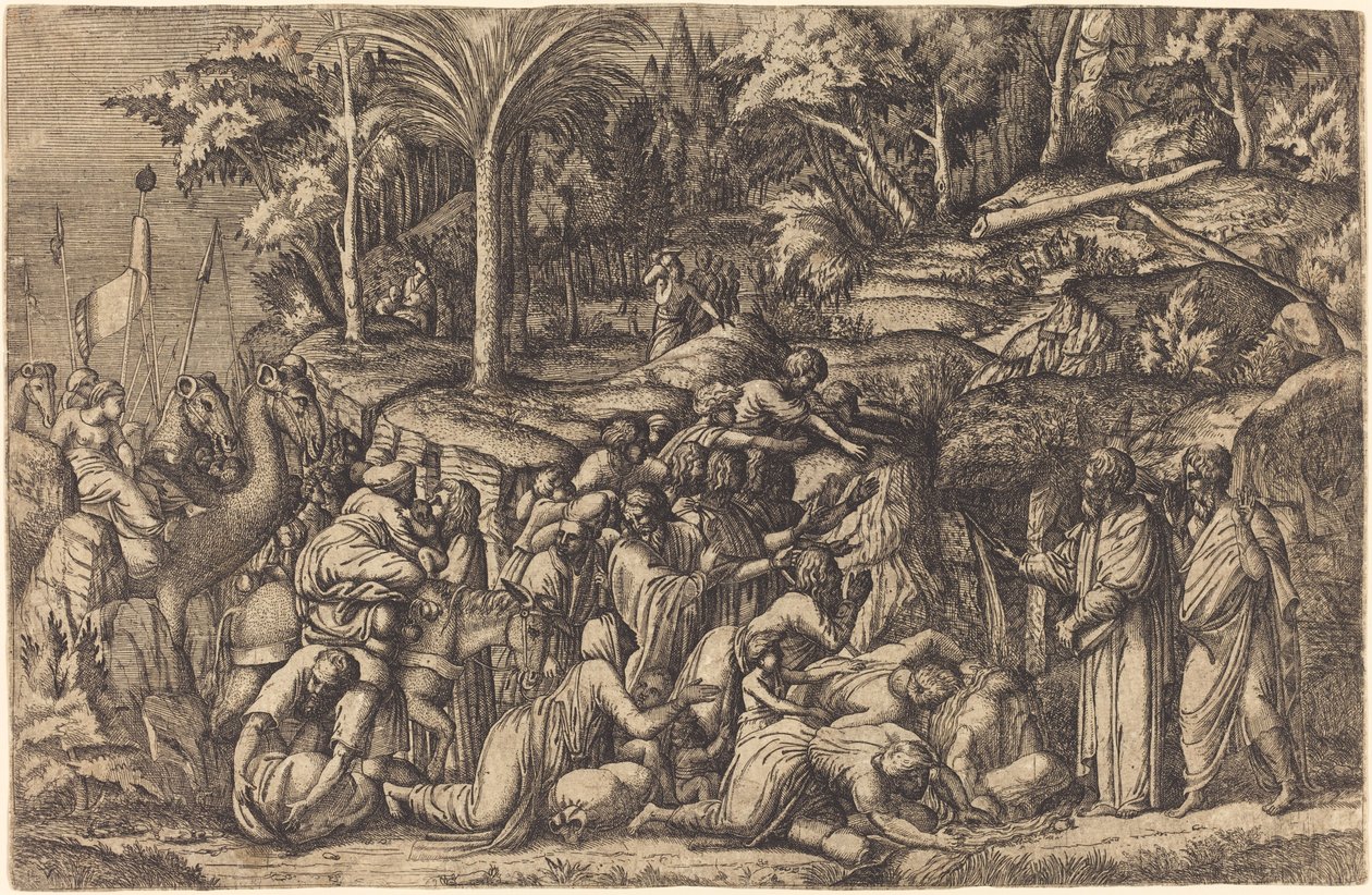 摩西敲击岩石 作者 在 Francesco Primaticcio 之后的 Master IV