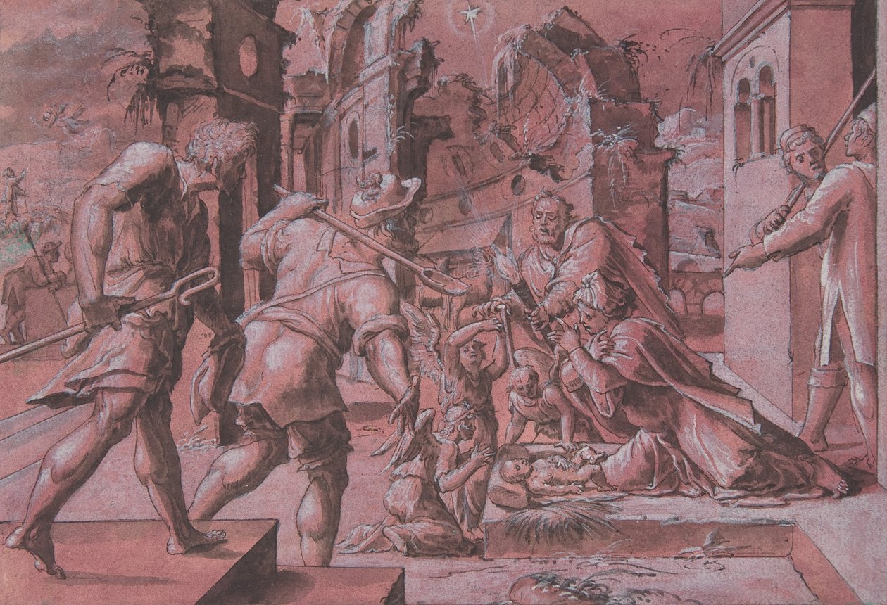 牧羊人的崇拜，1540-60。 作者 列支敦士登崇拜大师