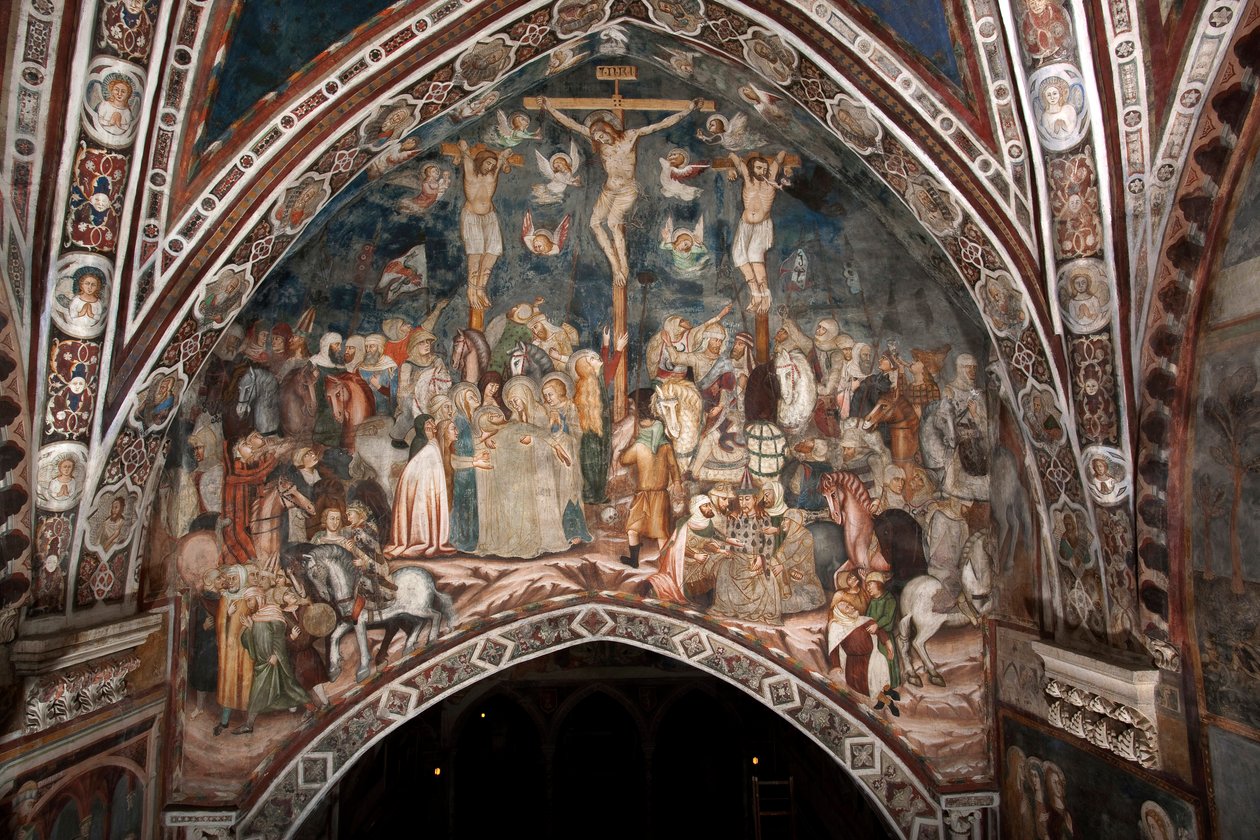 Sacro Speco 大师的受难壁画。 14 世纪。 高级教堂。 圣贝内代托修道院（Sacro Speco），苏比亚科（罗马），意大利 作者 Sacro Speco学校的Trecentesco硕士